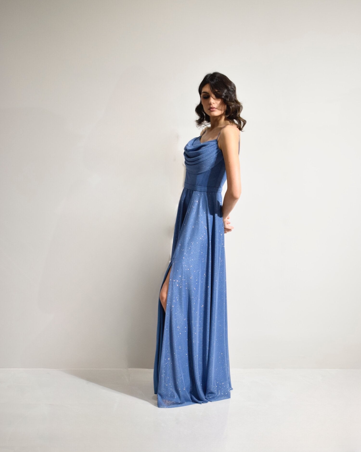 Abito cerimonia donna blu lungo damigella Lecce Canaris