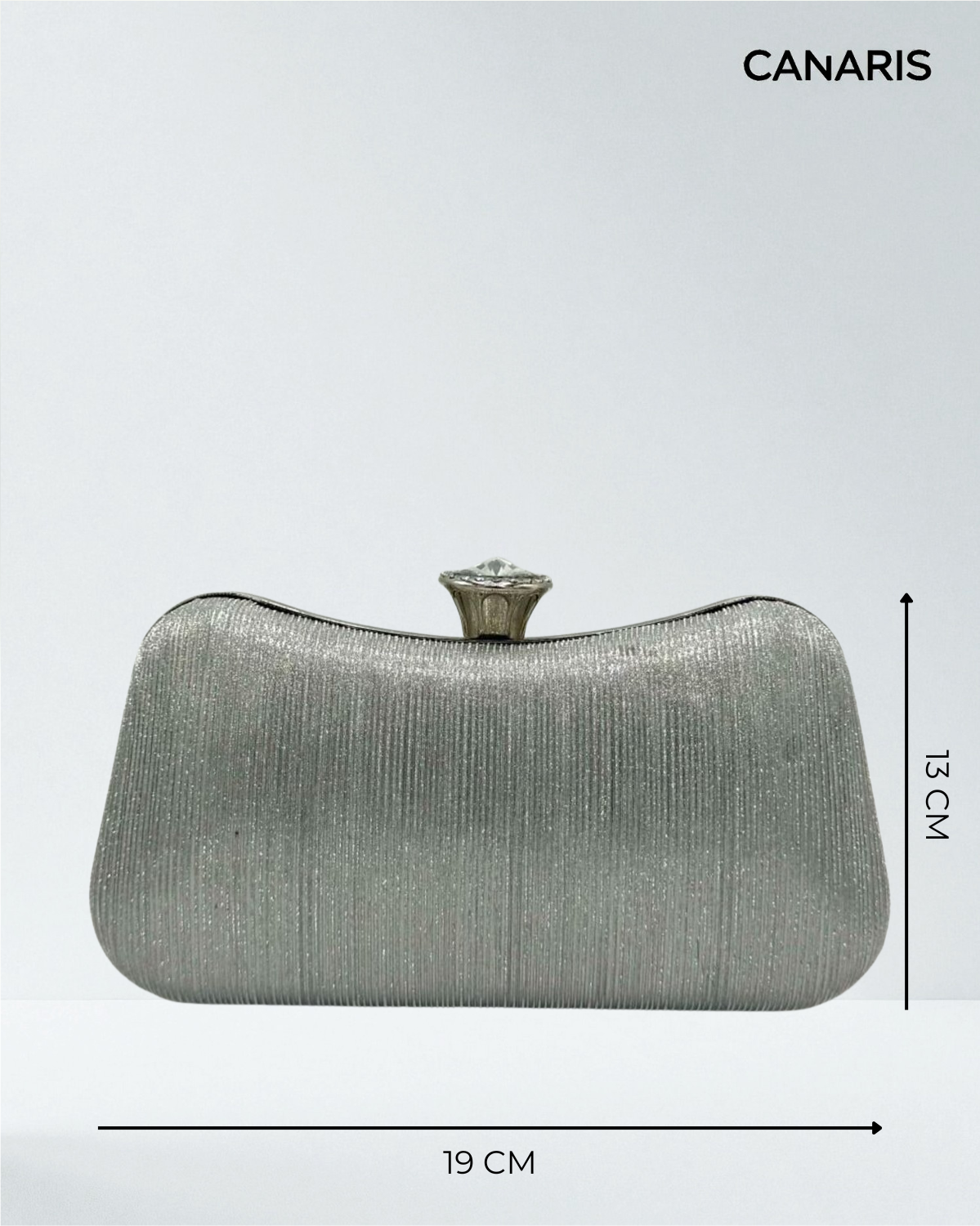 Lurex striped boat clutch with diamond closure