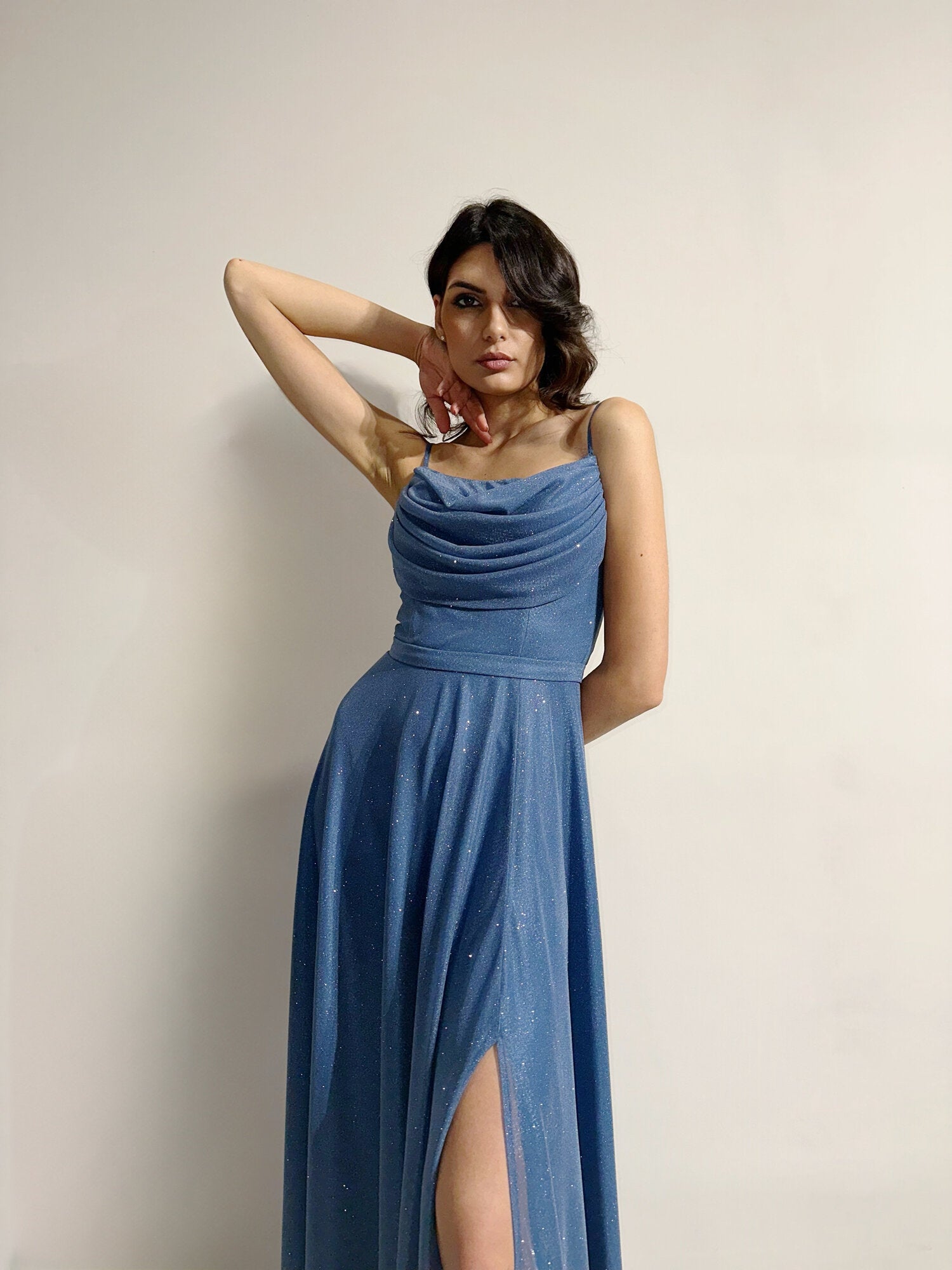 Abito cerimonia donna blu lungo damigella Lecce Canaris