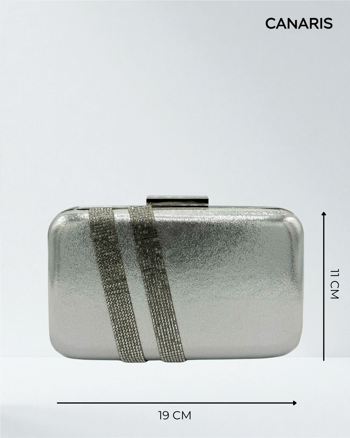 Clutch rectangular ovalado con bandas de strass