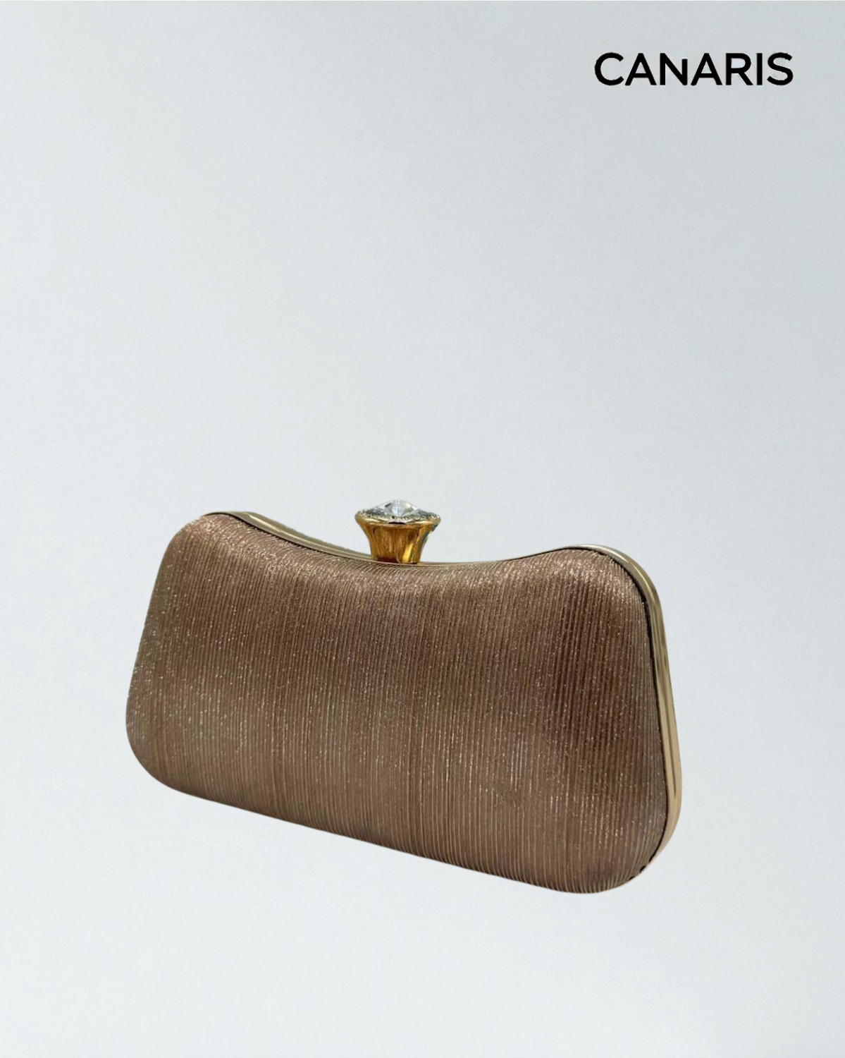 Lurex striped boat clutch with diamond closure