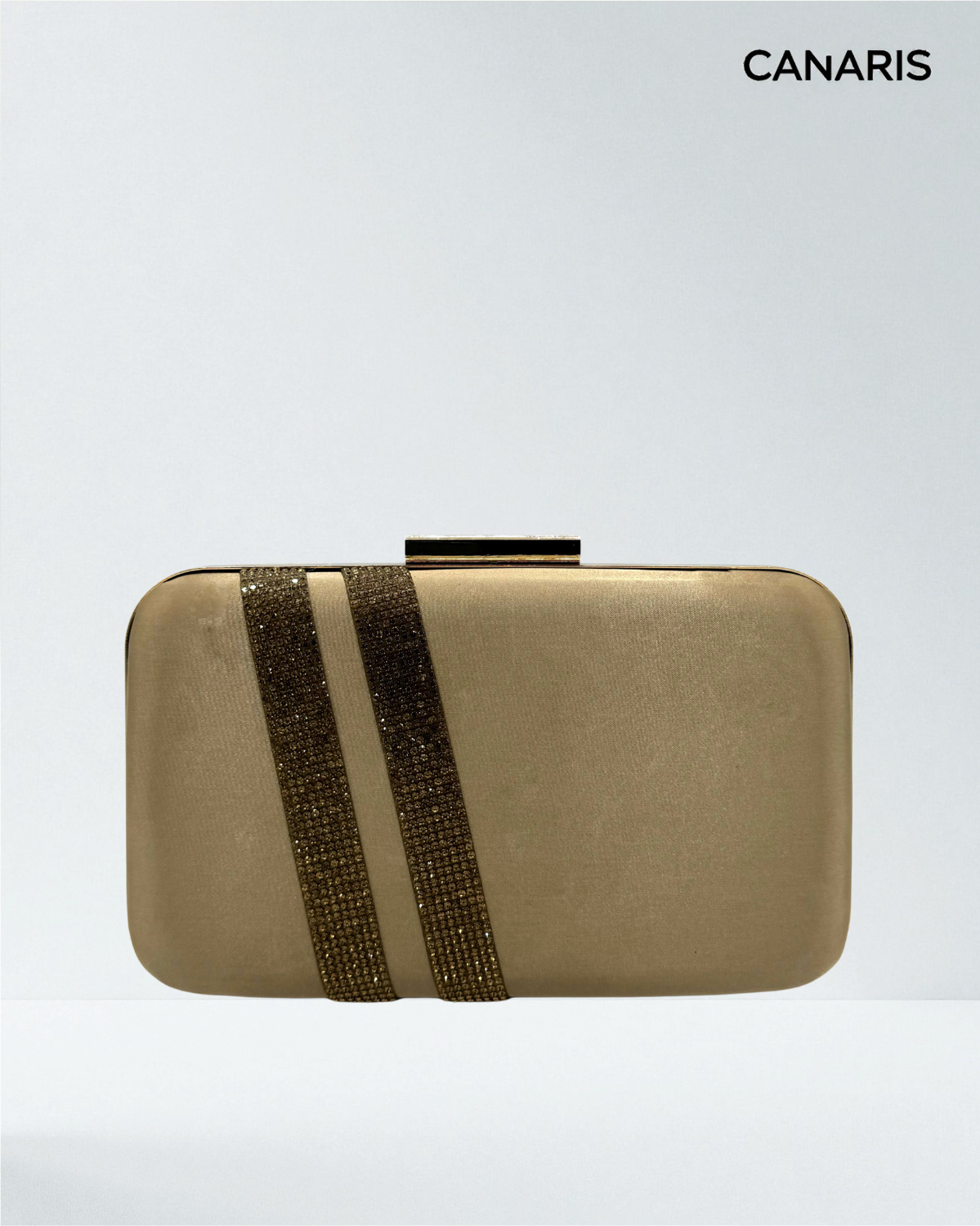 Clutch rectangular ovalado con bandas de strass
