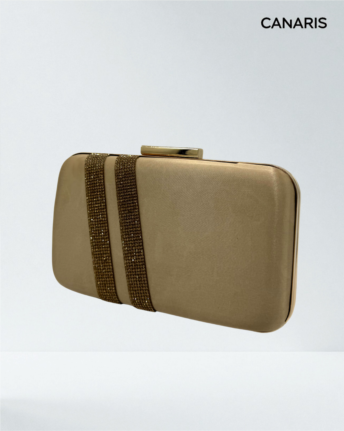 Clutch rectangular ovalado con bandas de strass