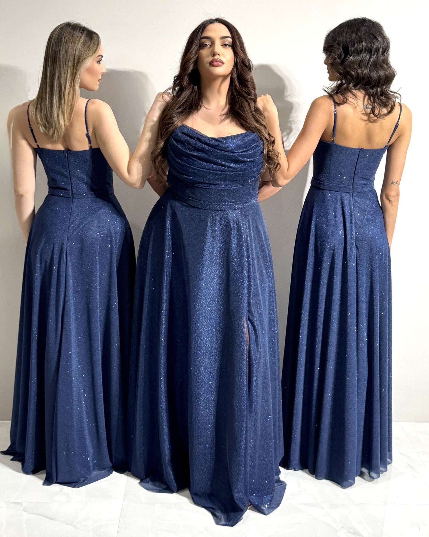 Abito cerimonia donna blu lungo damigella Lecce Canaris