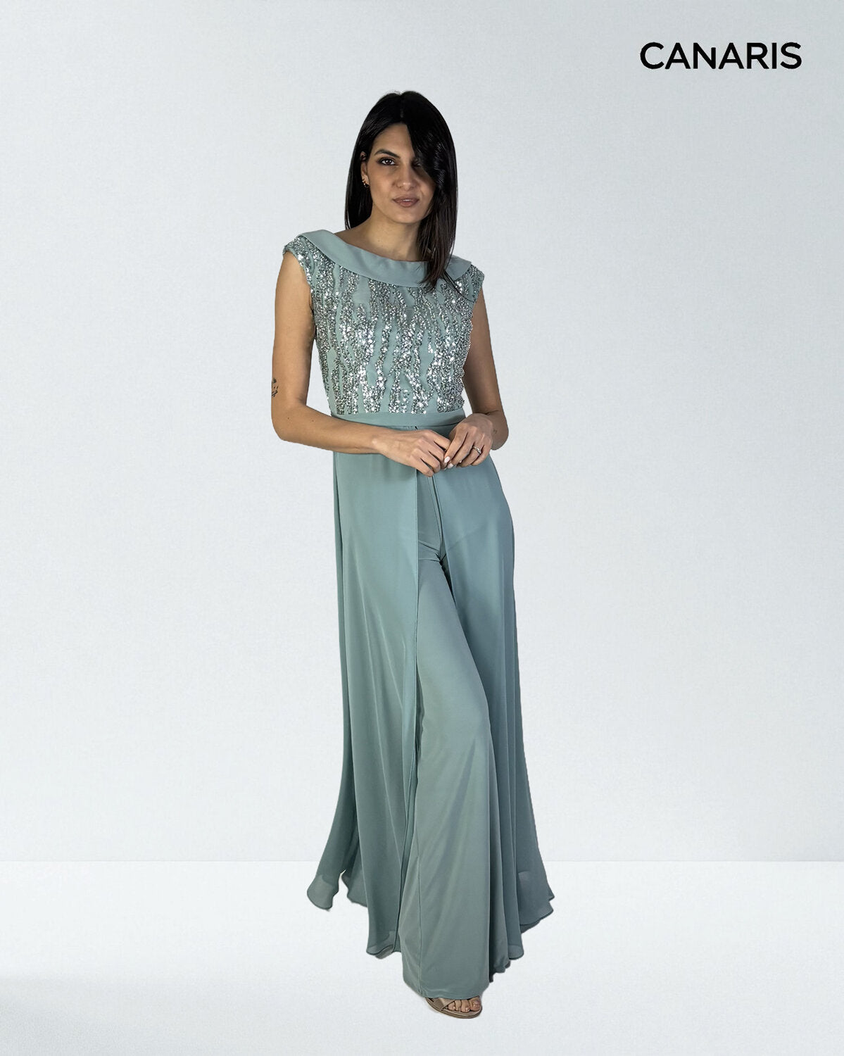 Abito cerimonia donna salvia tuta elegante mamma degli sposi Lecce Canaris